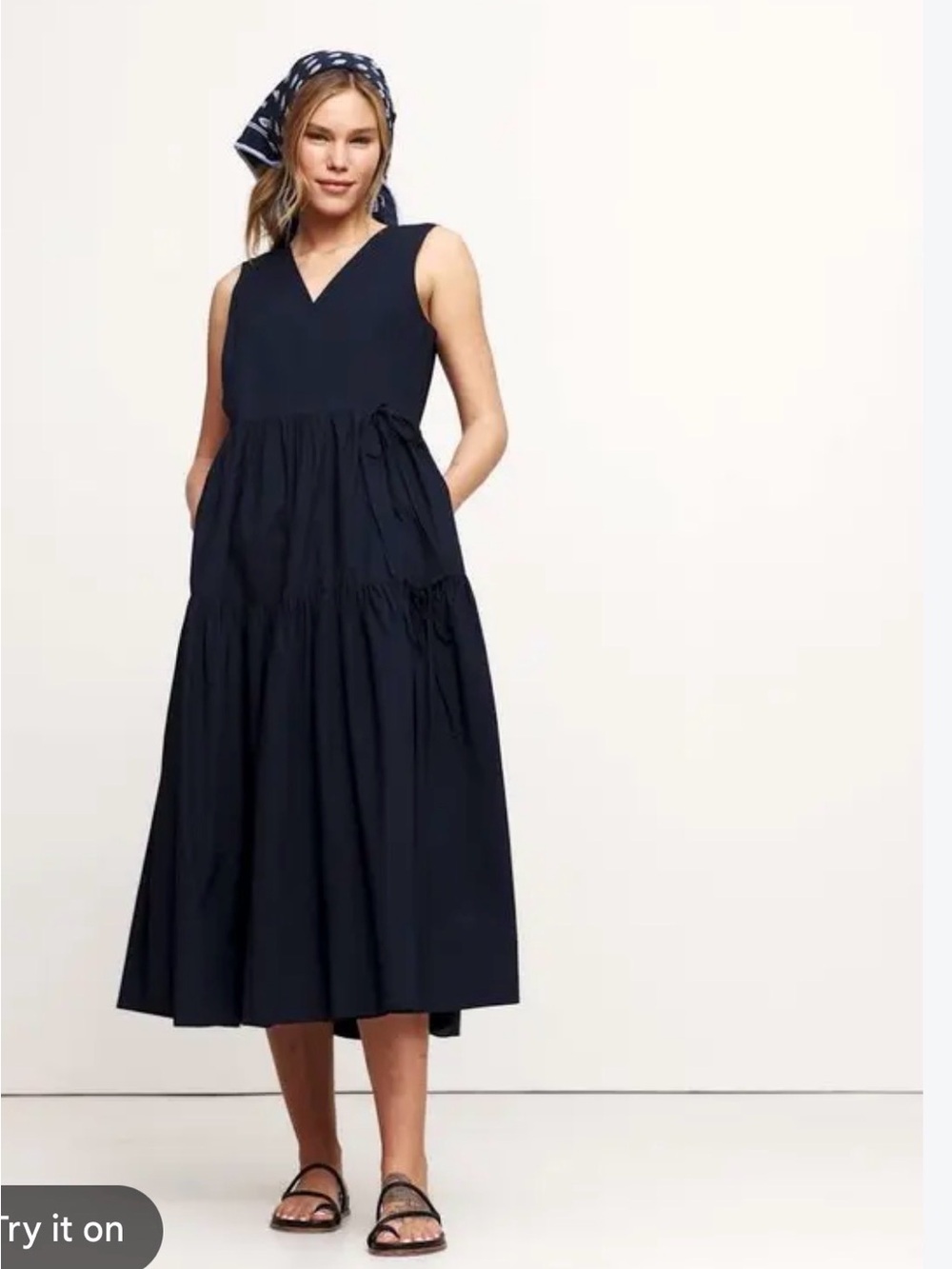 Banana Republic Navy Sleeveless wraparound V-Neck Tiered Maxi Dress